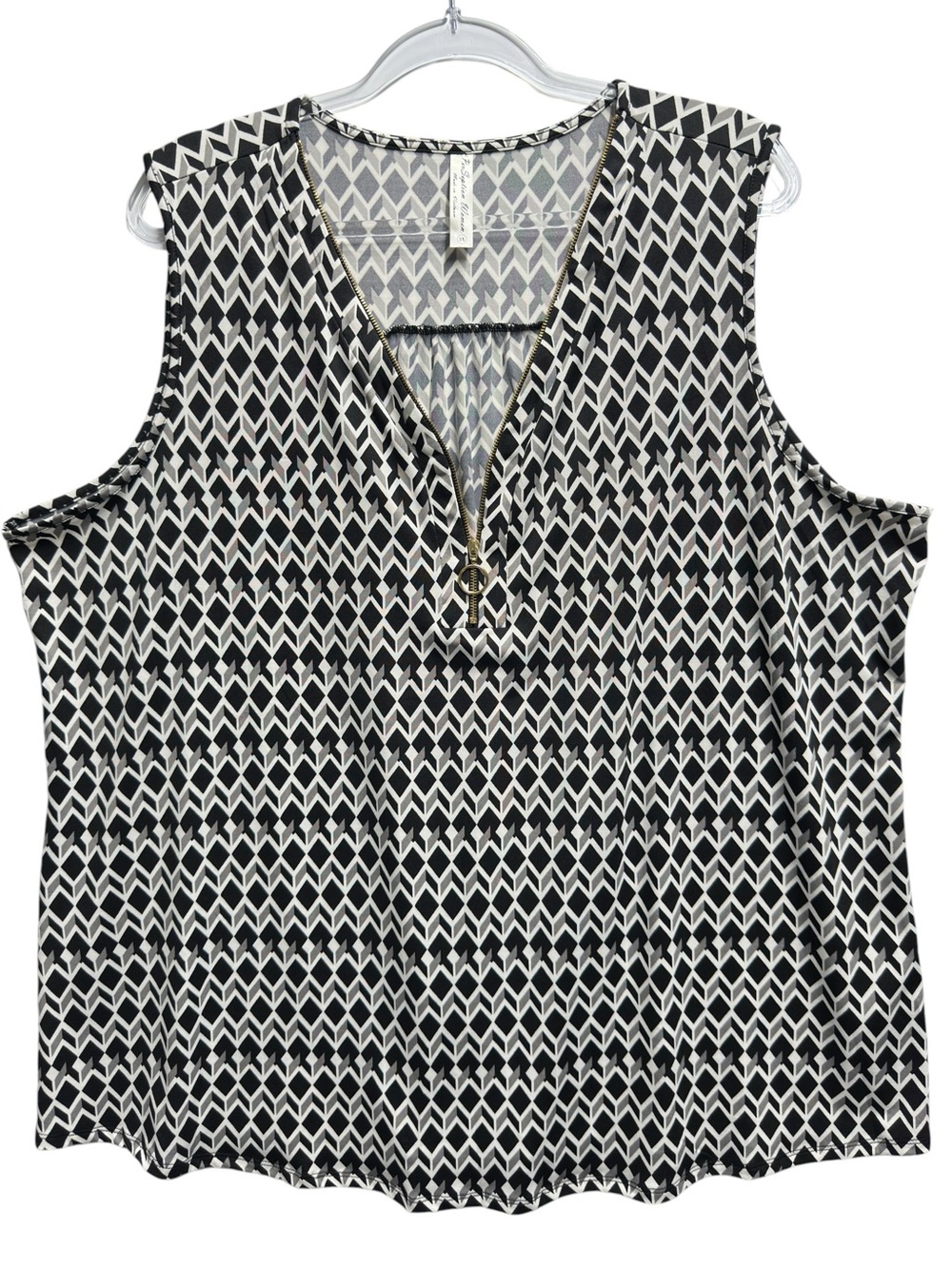 Tuxedo Silky Ponte Knit Chevron Diamond Squares Geo Tank Top Blouse